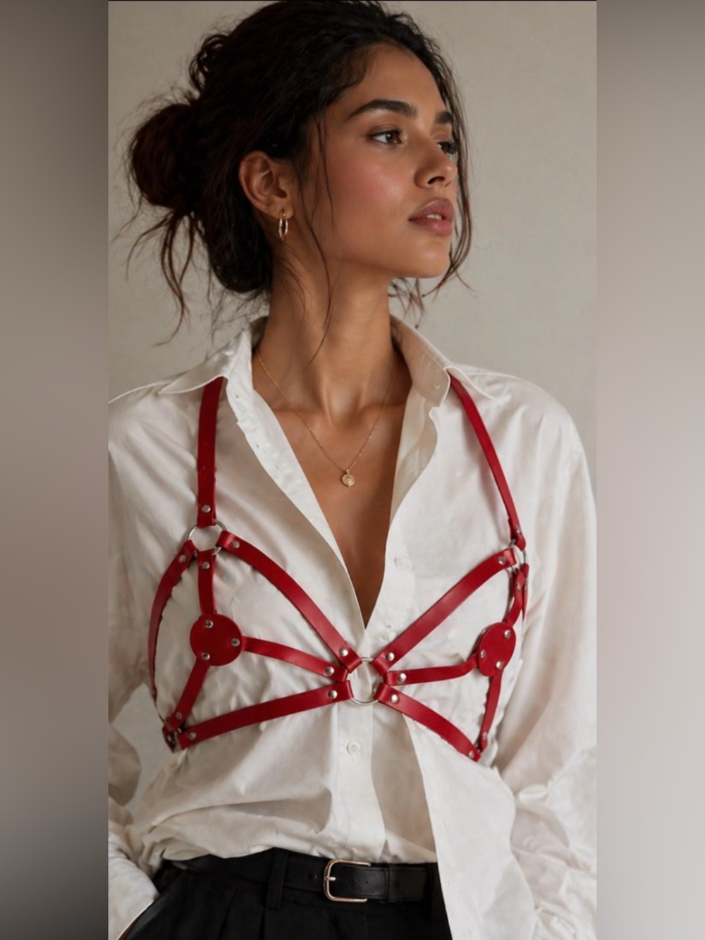 Red Leather Harness Bralette